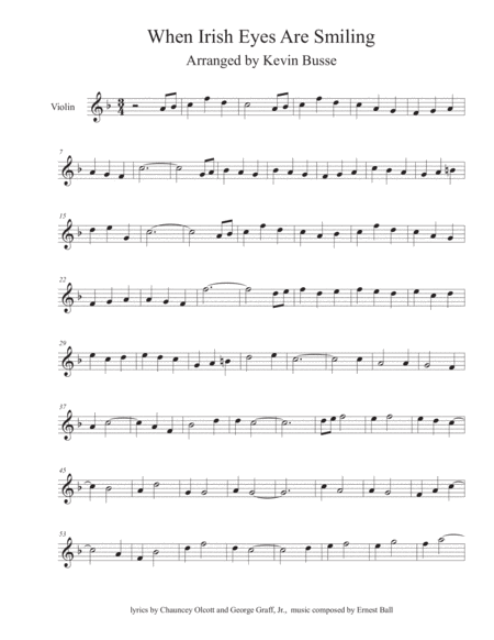 When Irish Eyes Are Smiling Easy Key Of C Violin Sheet Music