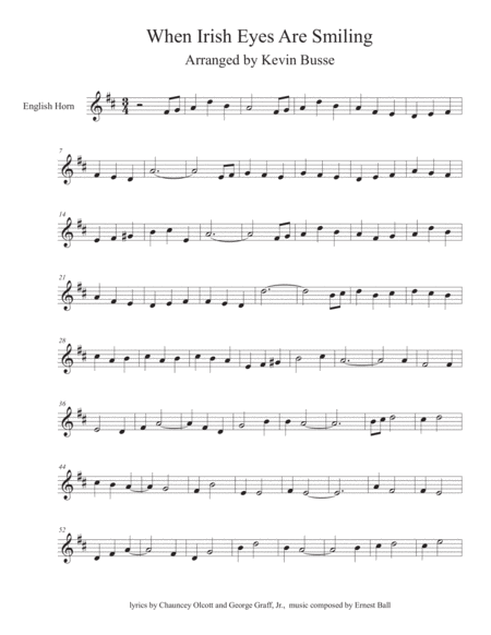 When Irish Eyes Are Smiling English Horn Sheet Music