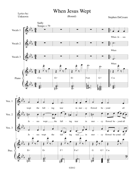 Free Sheet Music When Jesus Wept