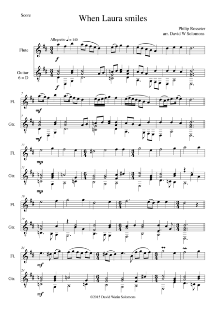 Free Sheet Music When Laura Smiles For Flute And Guitar