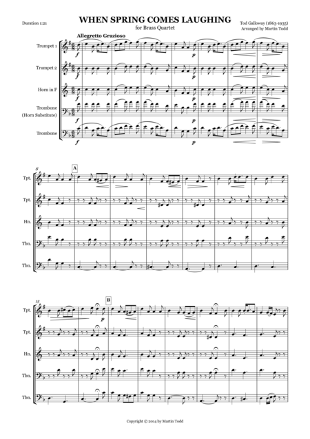 When Spring Comes Laughing For Brass Quartet Sheet Music