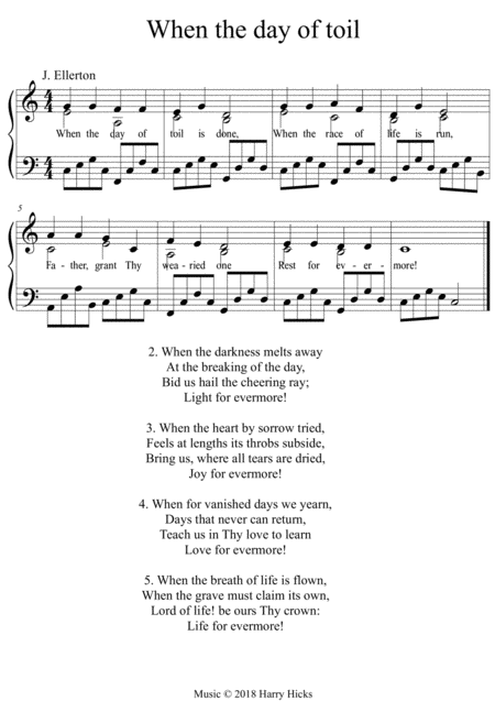 Free Sheet Music When The Day Of Toil Is Done A New Tune To A Wonderful Old Hymn