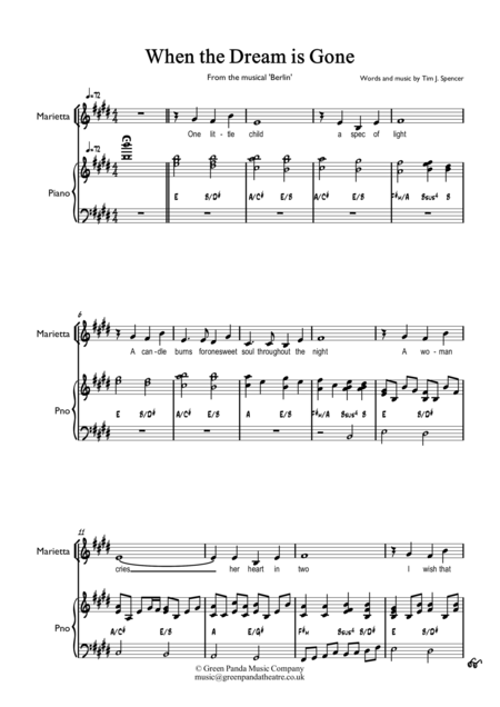 When The Dream Is Gone From The Musical Berlin Sheet Music