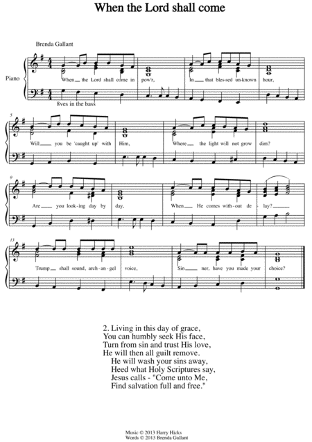 Free Sheet Music When The Lord Shall Come A New Hymn