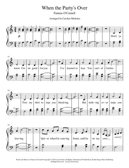 Free Sheet Music When The Partys Over Easy Piano