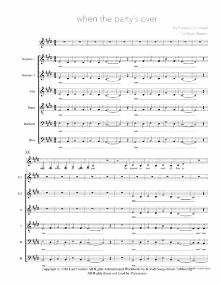 Free Sheet Music When The Partys Over Ssatbb A Cappella