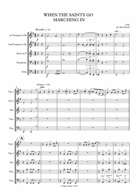 Free Sheet Music When The Saints Go Marching In Brass Quintet