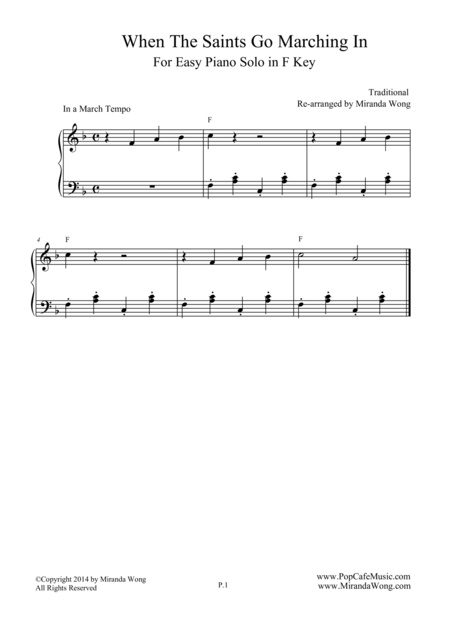 When The Saints Go Marching In Children Piano Music In F Key Sheet Music