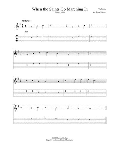 When The Saints Go Marching In For Easy Guitar With Tab Sheet Music