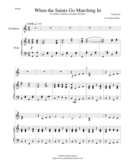 Free Sheet Music When The Saints Go Marching In For Xylophone Ensemble And Piano