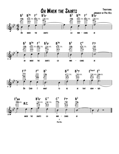 When The Saints Go Marching In Ukelele Chord Melody Solo Sheet Music