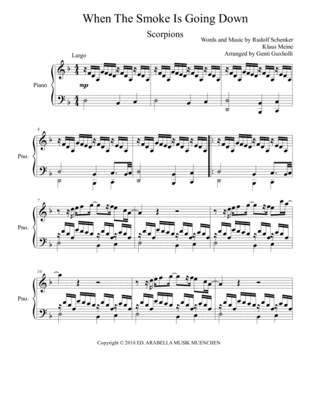 When The Smoke Is Going Down Piano Solo Sheet Music