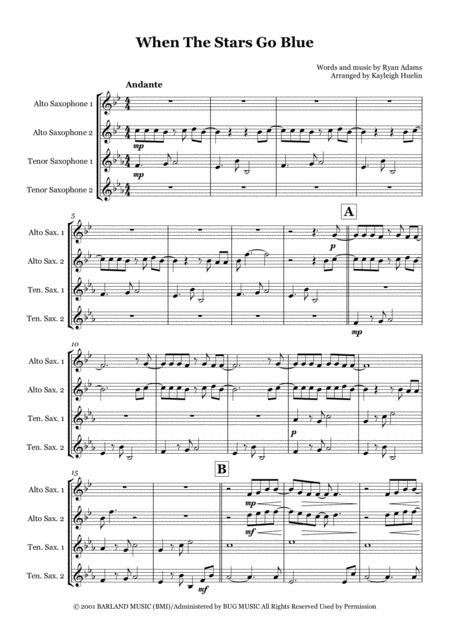 When The Stars Go Blue By Tim Mcgraw Ryan Adams Saxopone Quartet Aatt Sheet Music