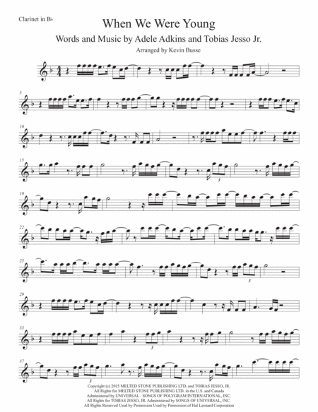 When We Were Young Clarinet Original Key Sheet Music