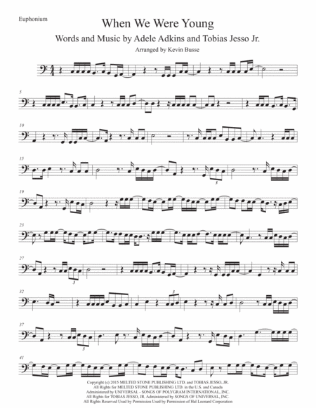 When We Were Young Euphonium Easy Key Of C Sheet Music