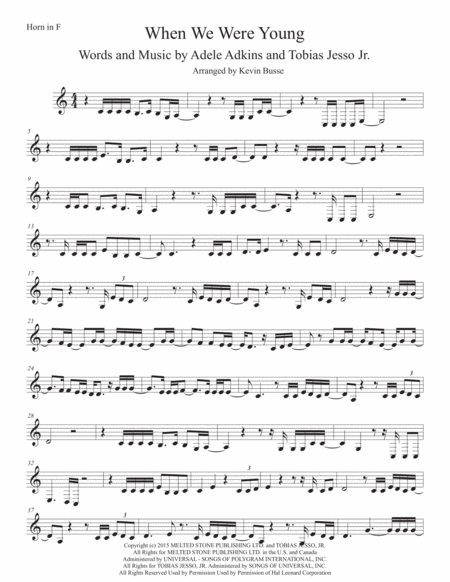 When We Were Young Horn In F Easy Key Of C Sheet Music