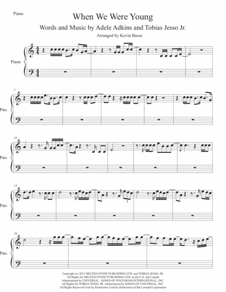 Free Sheet Music When We Were Young Piano Easy Key Of C