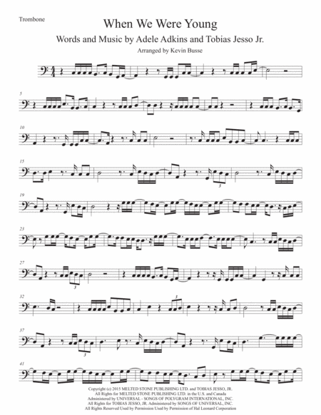 When We Were Young Trombone Easy Key Of C Sheet Music