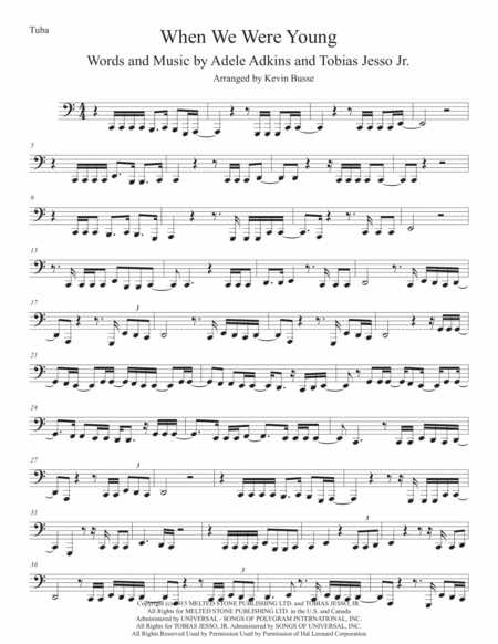 When We Were Young Tuba Easy Key Of C Sheet Music