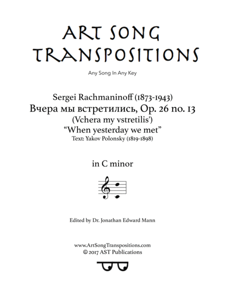 Free Sheet Music When Yesterday We Met Op 26 No 13 C Minor