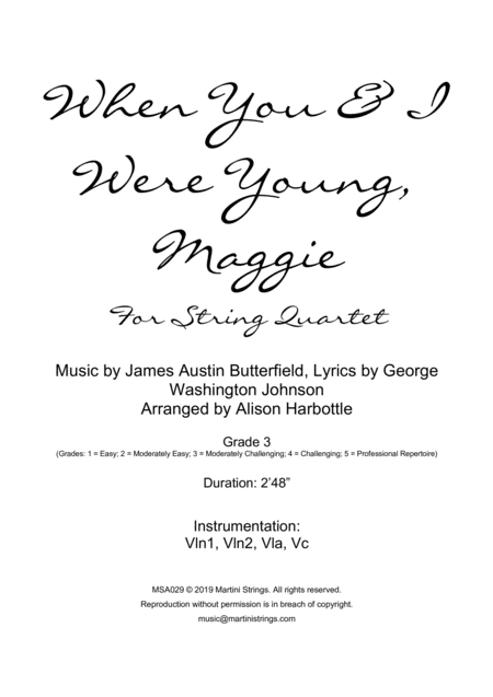 When You I Were Young Maggie String Quartet Sheet Music