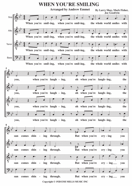 Free Sheet Music When You Re Smiling A Cappella