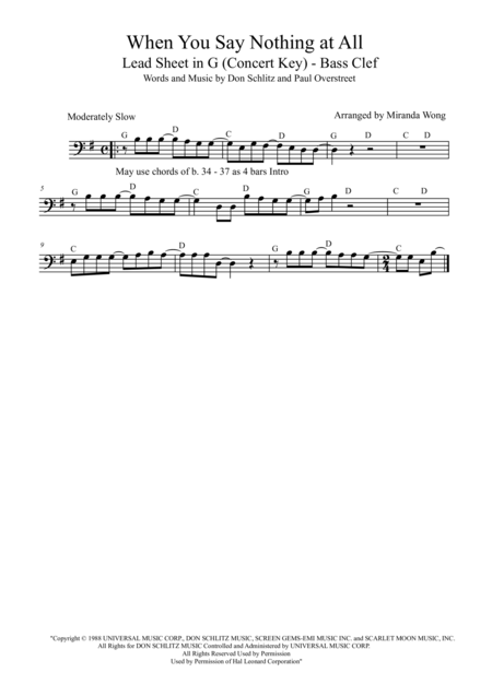 When You Say Nothing At All Lead Sheet In G Key Cello Solo Sheet Music