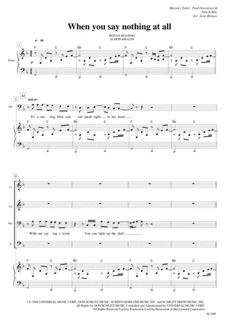 Free Sheet Music When You Say Nothing At All Ttbb Piano