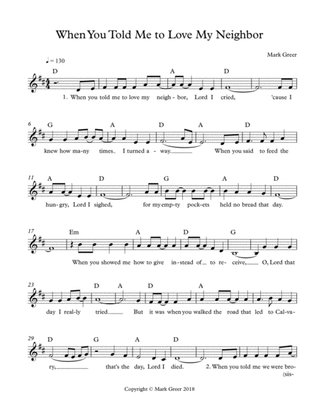 Free Sheet Music When You Told Me To Love My Neighbor