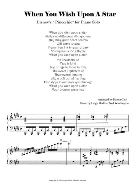 When You Wish Upon A Star From Walt Disney Pinocchio Piano Version Sheet Music