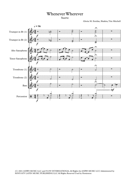 Free Sheet Music Whenever Wherever Suerte