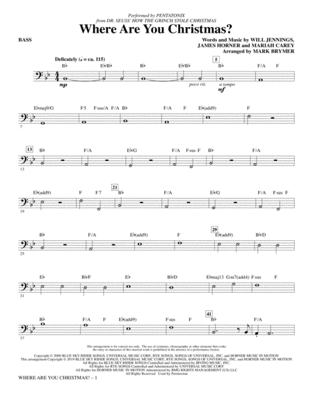 Where Are You Christmas From How The Grinch Stole Christmas Arr Mark Brymer Bass Sheet Music