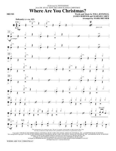 Free Sheet Music Where Are You Christmas From How The Grinch Stole Christmas Arr Mark Brymer Drums