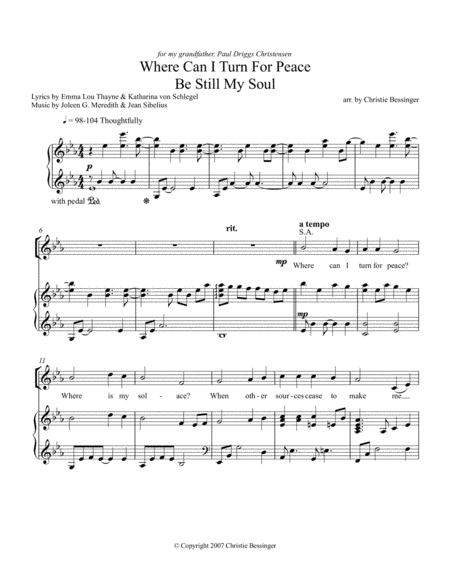 Free Sheet Music Where Can I Turn For Peace Be Still My Soul