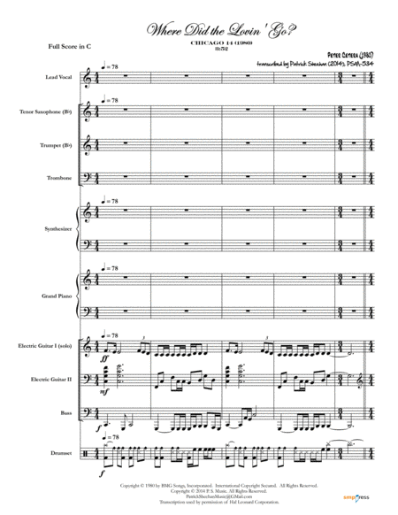 Where Did The Lovin Go Chicago Full Score Set Of Parts Sheet Music