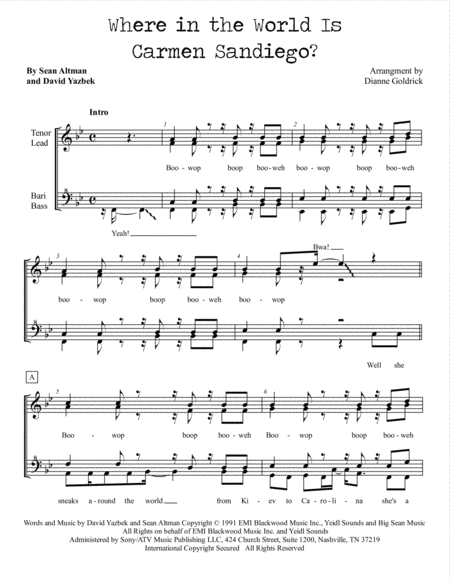 Where In The World Is Carmen Sandiego Womens Barbershop Choral Pricing Sheet Music