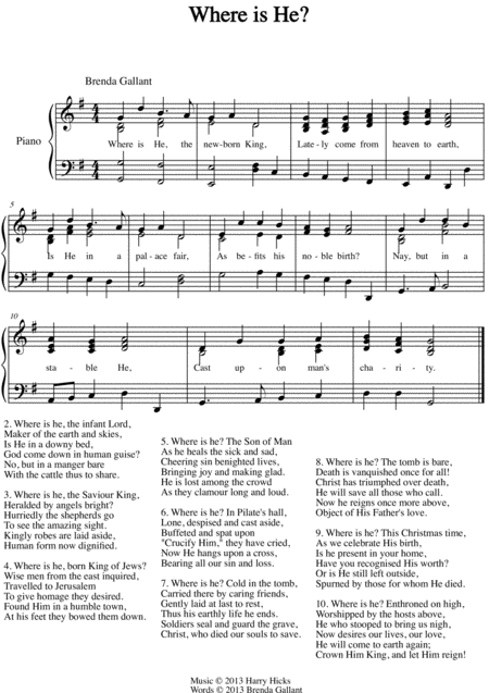 Free Sheet Music Where Is He A Brand New Hymn