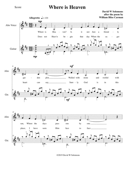 Where Is Heaven For Alto Voice And Guitar Sheet Music