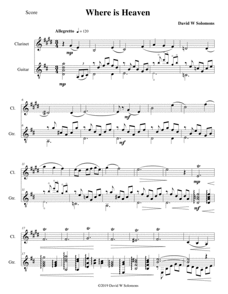 Where Is Heaven For Clarinet And Guitar Sheet Music