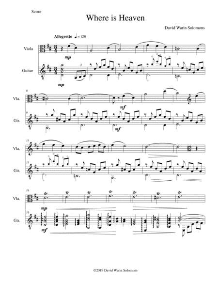 Free Sheet Music Where Is Heaven For Viola And Guitar