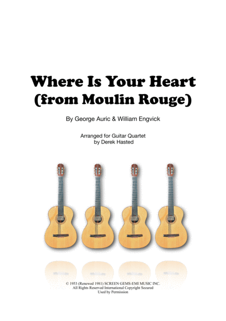Free Sheet Music Where Is Your Heart From Moulin Rouge 4 Guitars