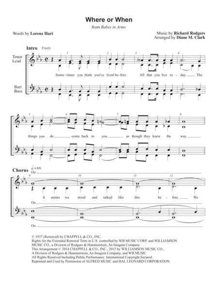 Free Sheet Music Where Or When Choral Pricing