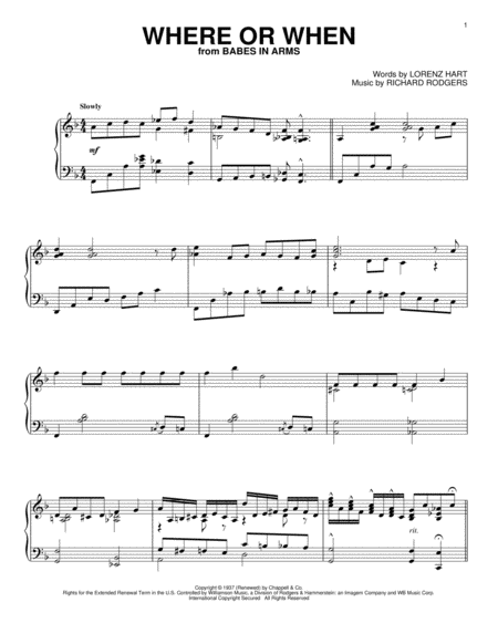 Where Or When Sheet Music