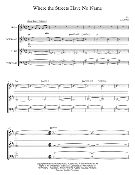 Free Sheet Music Where The Streets Have No Name
