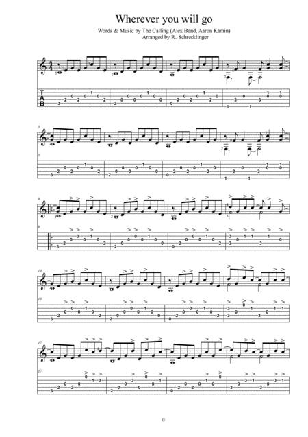 Free Sheet Music Wherever You Will Go By The Calling