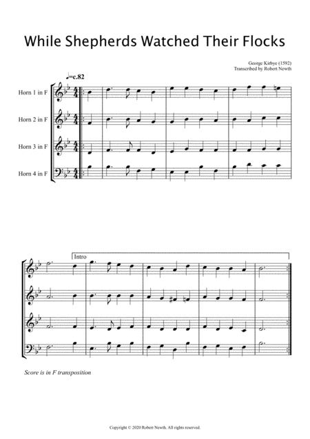 Free Sheet Music While Shepherds Watched Their Flocks Winchester Old For Horn Quartet