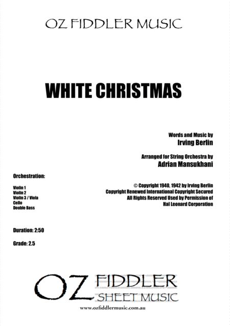 Free Sheet Music White Christmas By Irving Berlin Arranged For String Orchestra