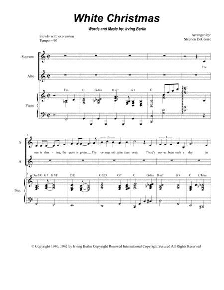 Free Sheet Music White Christmas Duet For Soprano And Alto Solo