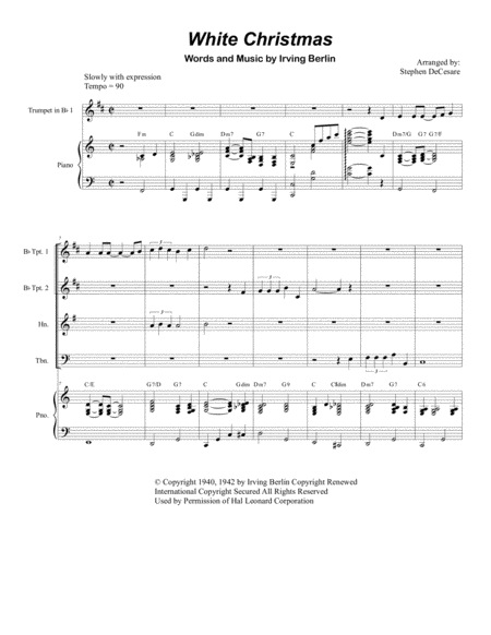 White Christmas For Brass Quartet Sheet Music