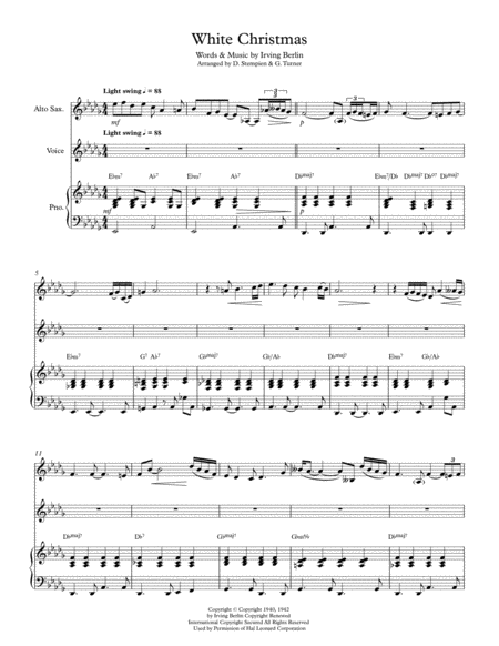 White Christmas For Vocal Solo With Featured Alto Sax And Piano Accompaniment Sheet Music